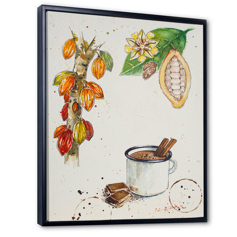 Ensemble de croquis de cacao - peinture sur toile, H 20 po x l 12 po, Cadre flottant noir
