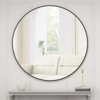 Miroir à cadre en métal noir de 28 pouces pour la salle de bain, la chambre à coucher et la chambre à coucher à cadre mural de 28 po, le salon