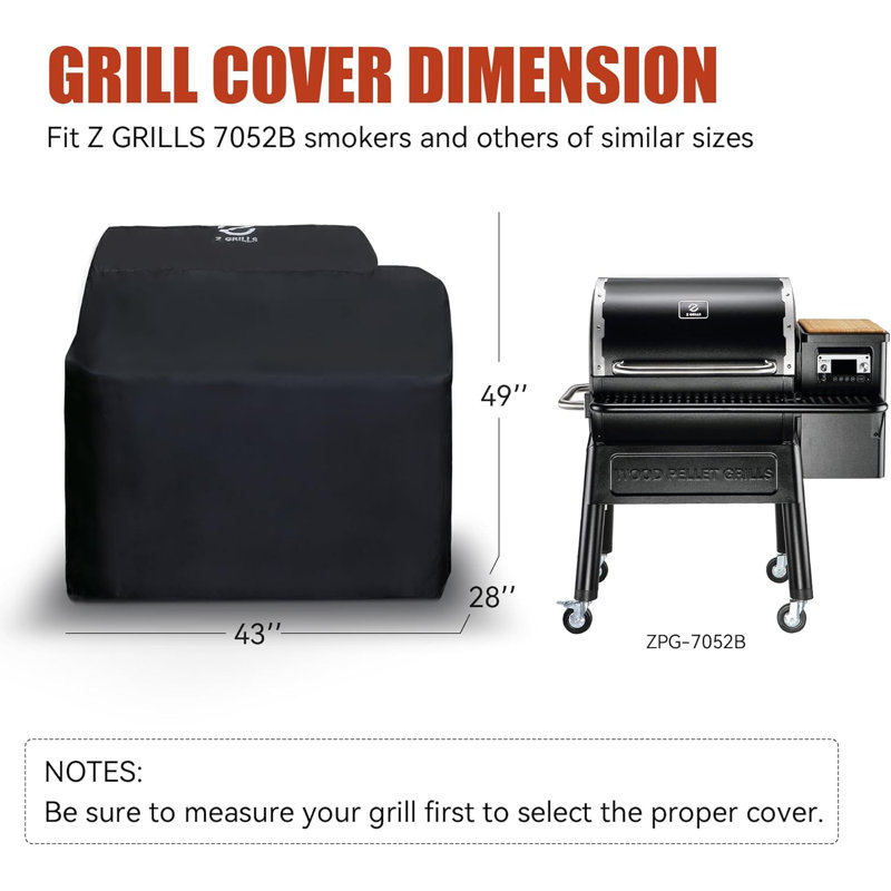 Z GRILLS Housse pour barbecue à granules en polyester 600D de 43 pouces, résistant, imperméable et résistante aux intempéries pour le fumoir à granules 7052B