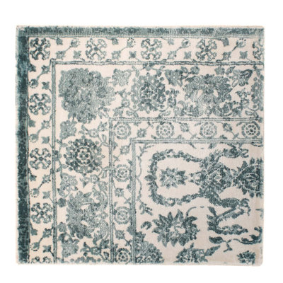 Handgefertigter Teppich Anelly aus Wolle in Grau/Blau