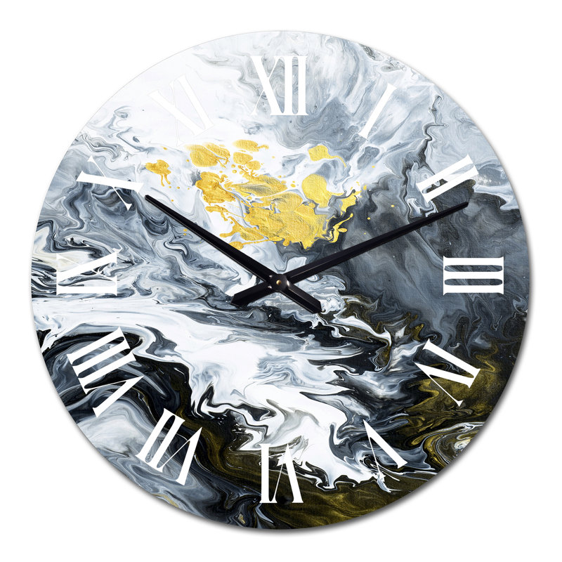 Horloge murale moderne dorée, blanche et jaune, nuages III, Grand