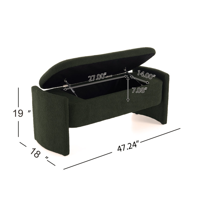 Elegant Dark Green Boucle Long Storage Ottoman Bench