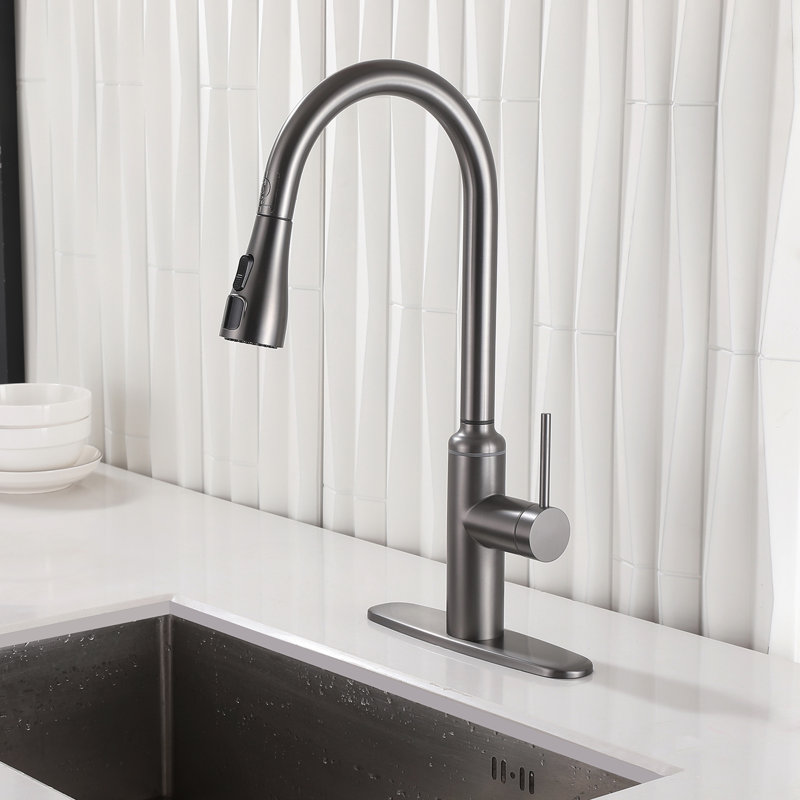 19.7" Stainless Steel Pull Out Sprayer Touch Control Single Handle Kitchen Faucet, Gun Gray