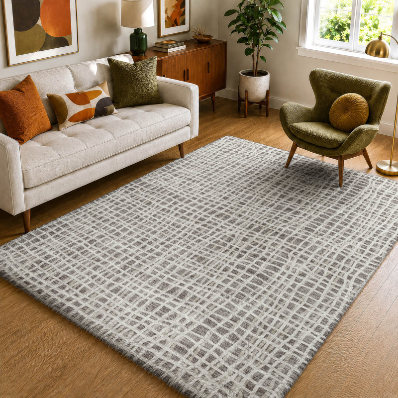 Tapis à rayures Dream Shag ADS729 lavable à la machine de qualité supérieure, Taupe, 3' x 5'