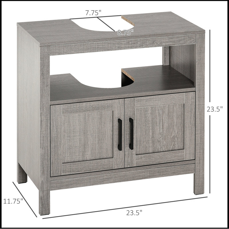 Armoire de rangement à piédestal, armoire de salle de bain sous le lavabo avec 2 portes et tablette ouverte kleankin