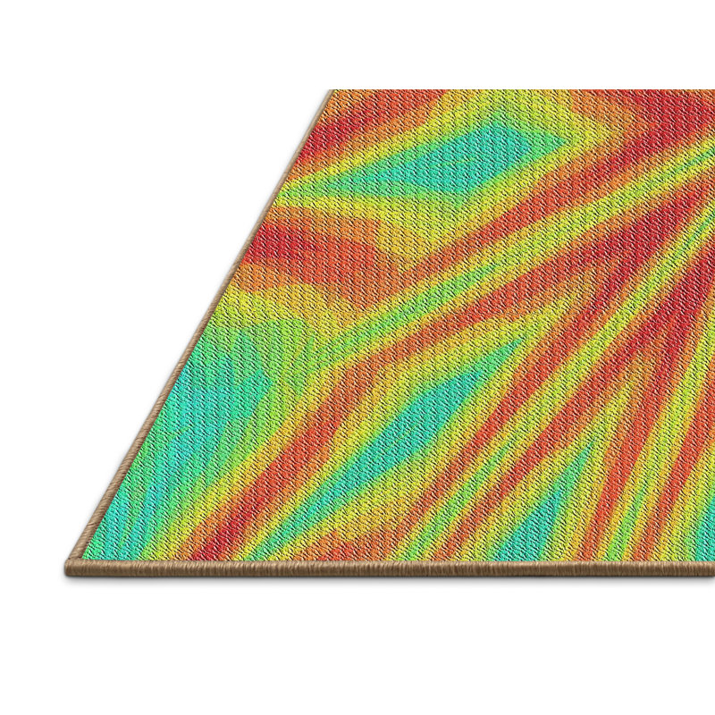 Tapis vert/orange à motifs, Rectangle 8 pi x 10 pi