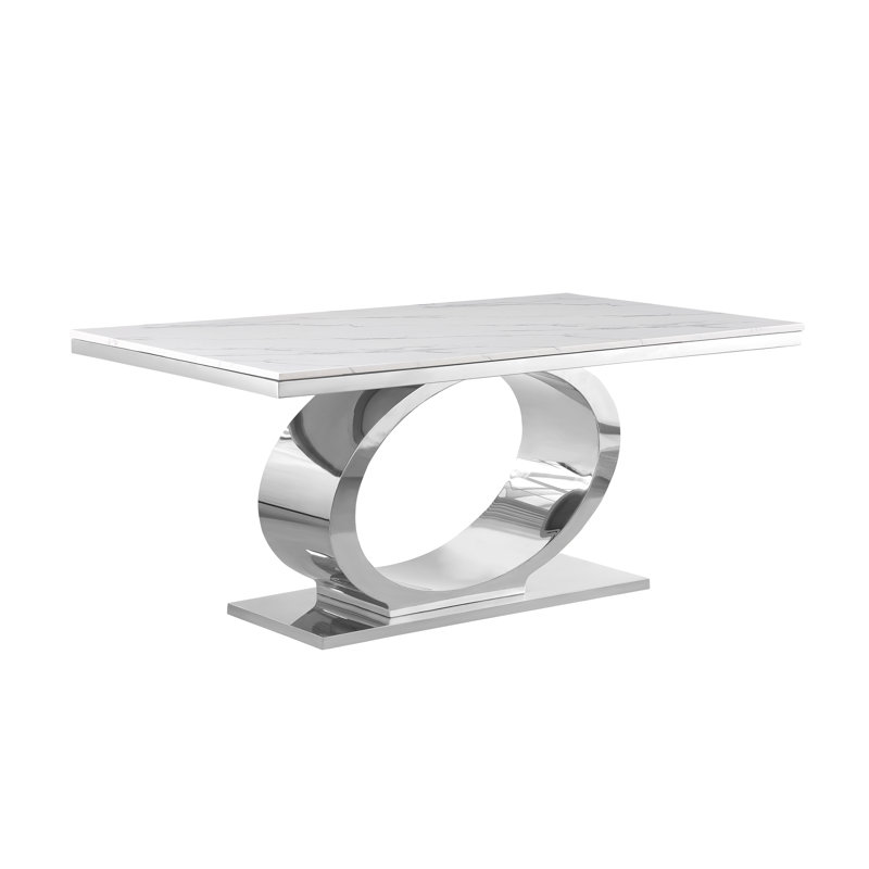 Kiarna Pedestal Dining Set, Gray/Silver, 7, Silver