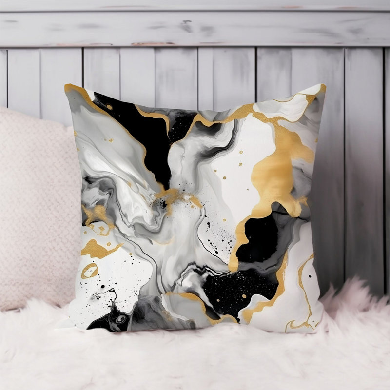 Abstract Black & Gold Strokes V Modern, 16"H x 16"W