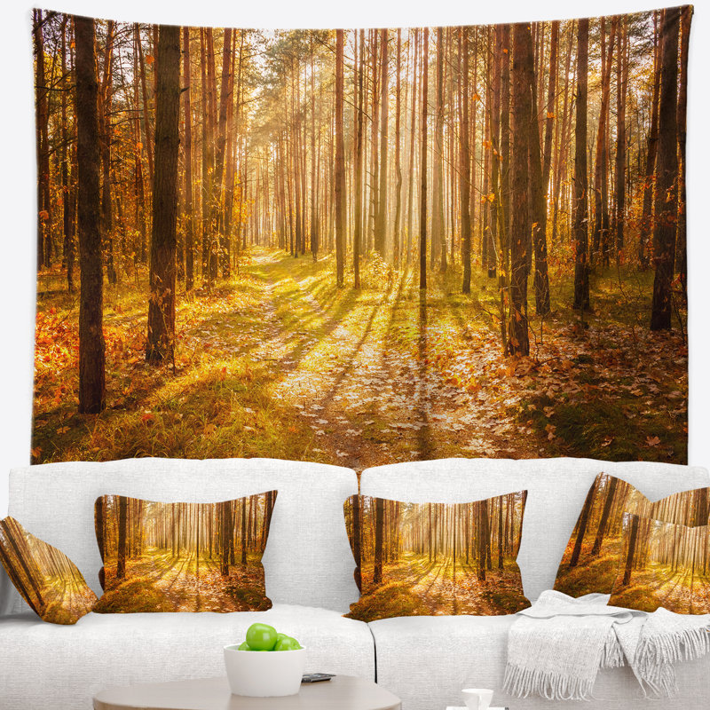 Tapisserie de la forêt d'automne jaune, H 32 po x l 39 po