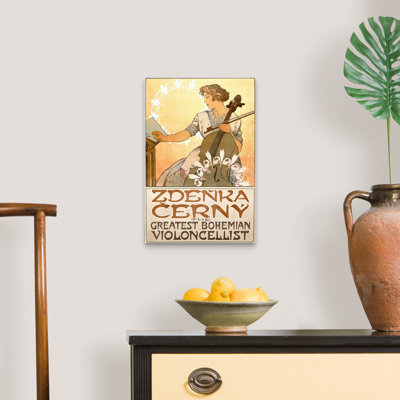 «Zdenka Cerny, The Greatest Bohemian Violoncellist», affiche rétro, par Alphonse Mucha par Alphonse Mucha, reproduction d'art sur toile