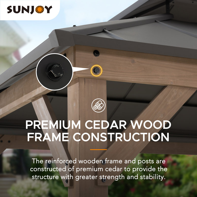 Sunjoy 10 x 12 ft. Cedar Wood Gazebo with Dark Brown Steel Roof