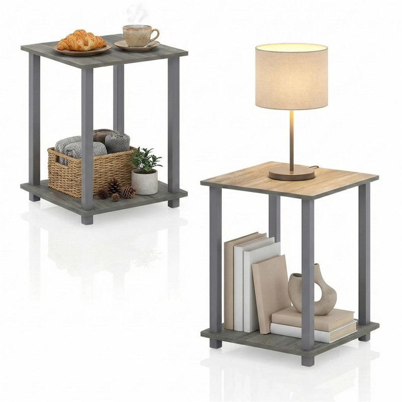 Ensemble de deux tables d'appoint Simplistic, Chêne français/gris