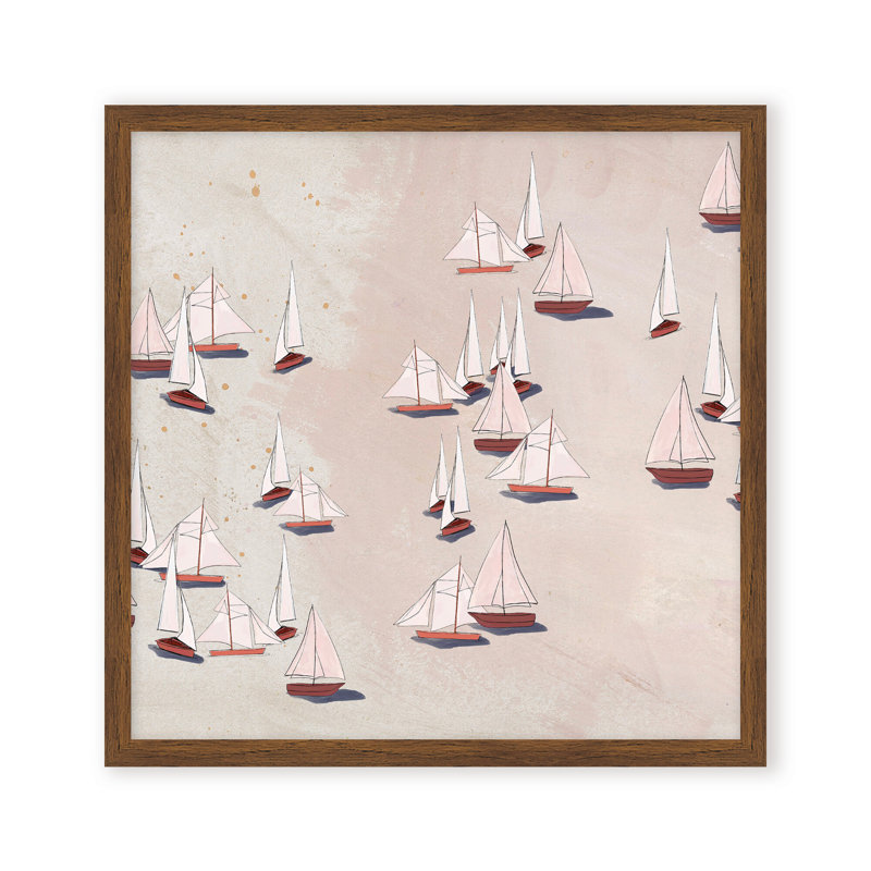 Coastal Retreat Modern Ensemble: Sailboat Odyssey, 24" H x 24" W, Framed Canvas, White
