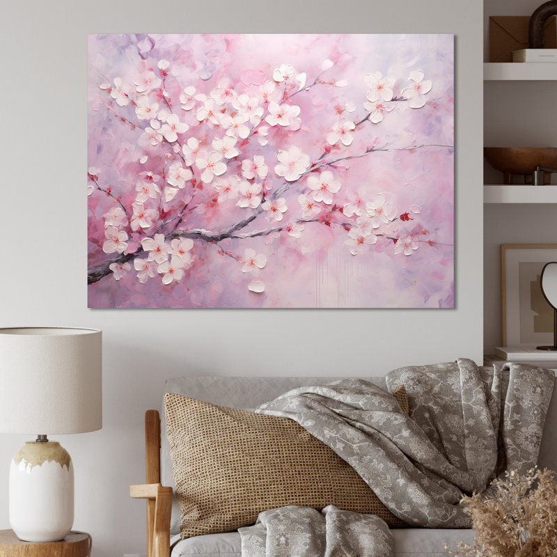 Minimalisme cerisier rose sur toile, H 24 po x l 32 po x P 1 po, Toile tendue