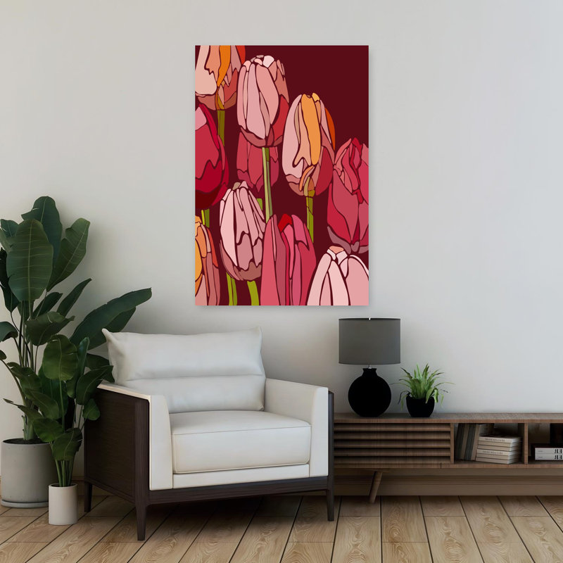 Champ de tulipes, art moderne abstrait de printemps, H 36 po x l 24 po