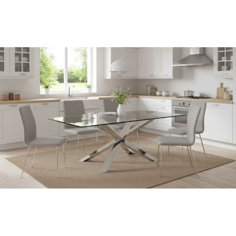 Zhamira Glass Dining Table, Chrome
