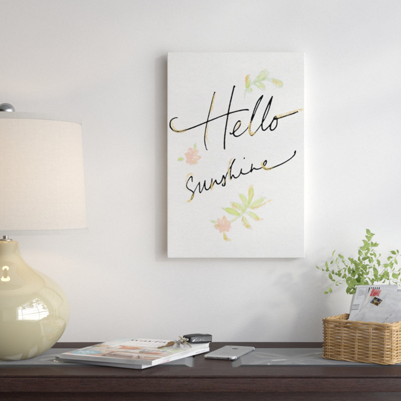 « hello soleil », art textuel sur toile, H 40 po x l 26 po x P 1,5 po, Toile tendue, Pas de tapis