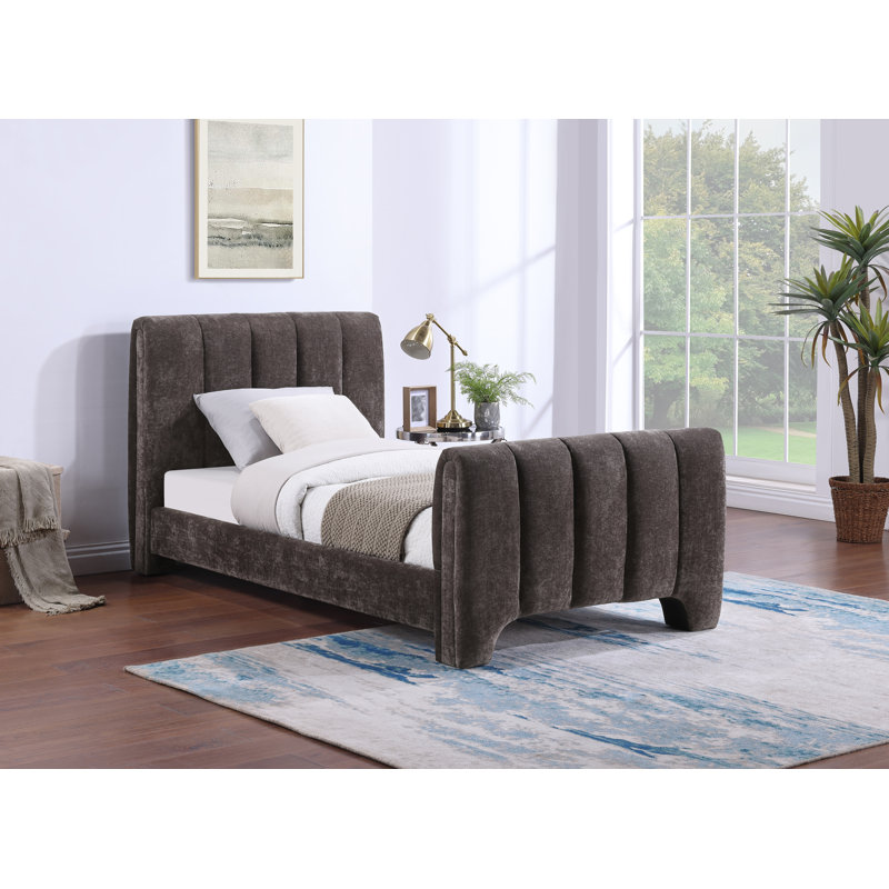 Zerina Chenille Fabric Bed, Twin, Brown Chenille Fabric