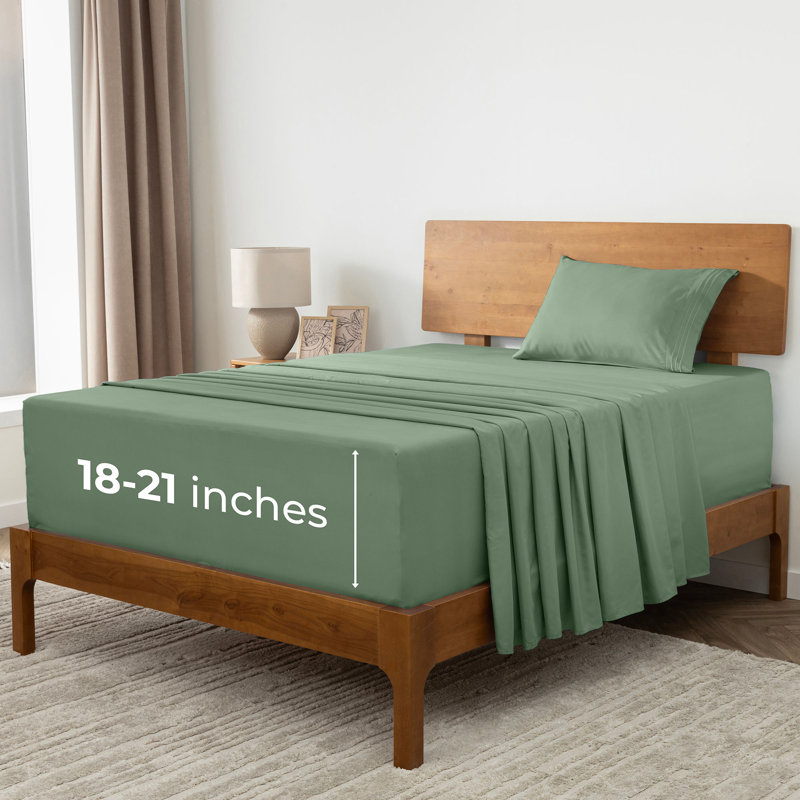 Mellanni 1800 Bed Sheet Set With DEEP Fitted Sheet Twin XL Sage, Twin XL Sheet Set with 2 Pillowcases, Sage