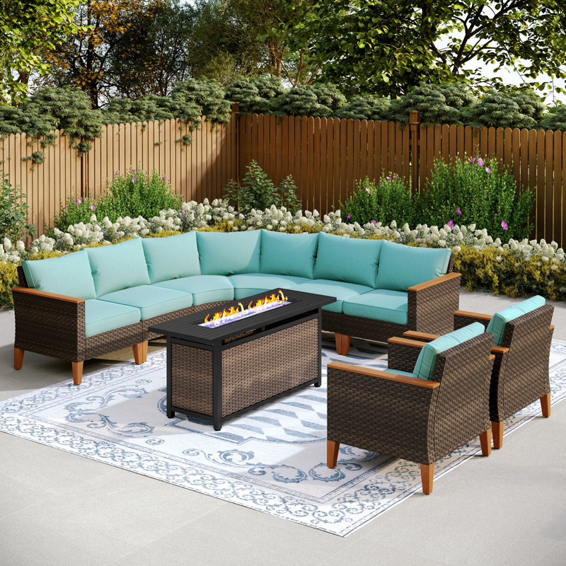 Argyri Outdoor Wicker Patio Conversation Furniture Set, Blue