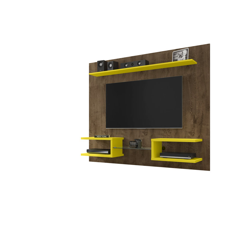 Kitterman Floating Entertainment Center for TVs up to 50", Rustic Brown/Yellow