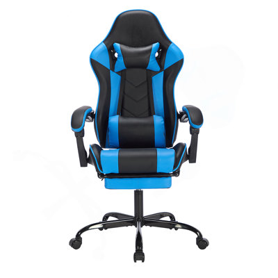 Gaming Chair With Footrest, Ergonomic Computer Chair With Headrest And Lumbar Support, Breathable Material Height Adjustable Video Game Chairs For Adults, Blackblue