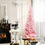 Arbre de Noël artificiel enneigé avec forme de crayon, branches réalistes en pin, lumières DEL chaudes, ouverture automatique, rose et neige-594397339