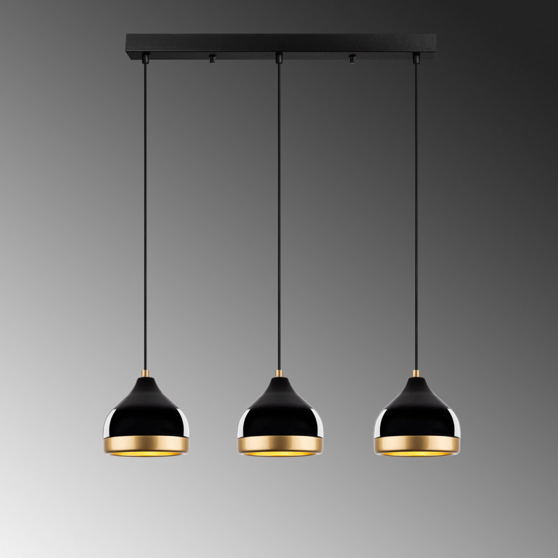 Luminaire de lustre noir élégant, hauteur réglable 25 - 43,7 pouces | Corps en métal, plaque de base de 6,7 po x 6,3 po | 3 x douilles E27 (40 W maximum chacune) | Parfait pour le salon, la salle à manger et le vestibule