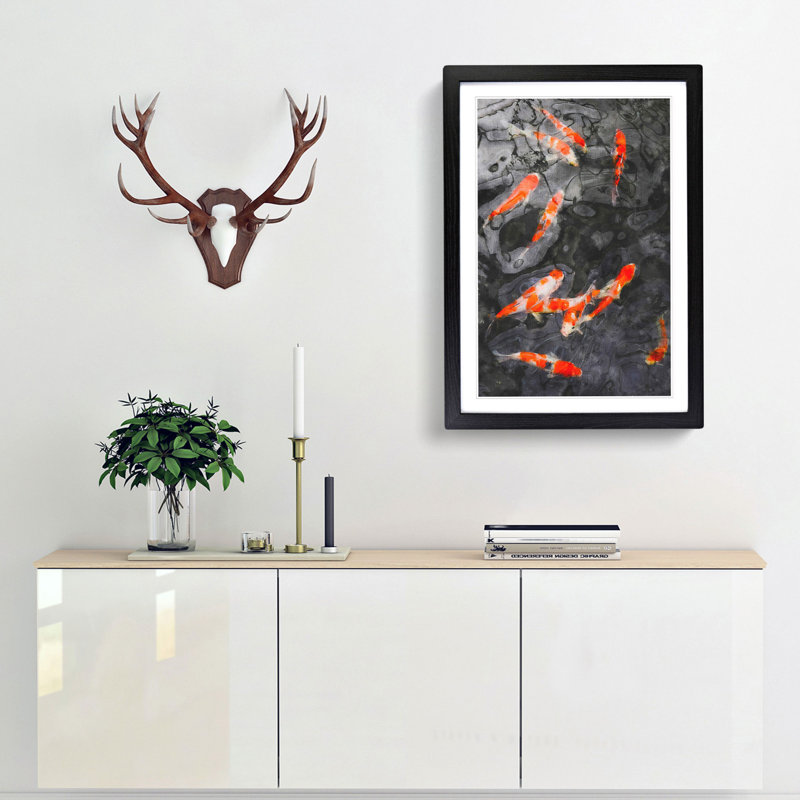 Carp and Koi Fish - Picture Frame Painting Print, Black Framed, 33cm H x 24cm W x 2cm D