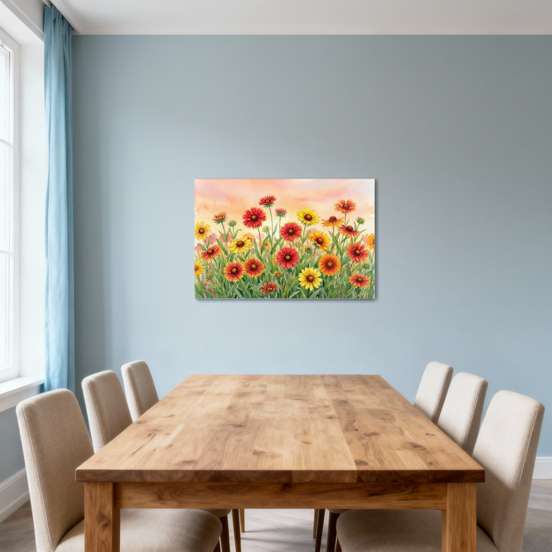 Plantes et fleurs Fleurs colorées dans un champ au coucher du soleil, H 24 po x l 36 po
