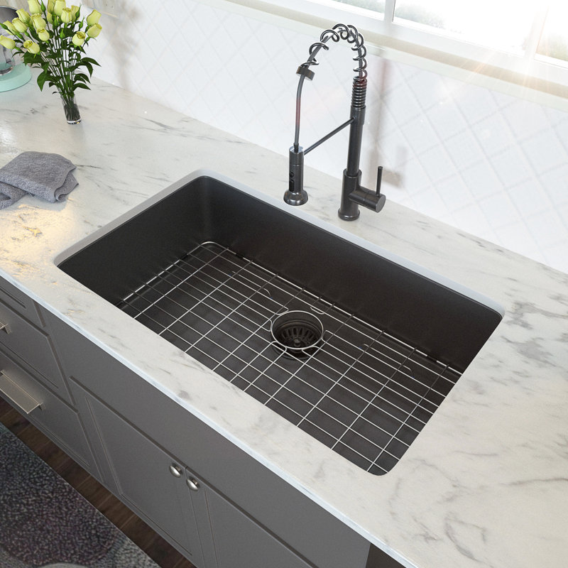 Évier encastrable noir 33 po x 19 po x 10 po en acier inoxydable, avec gabarit pour la cuisine de précision 33 po, acier inoxydable 16G, revêtement épais, condensation