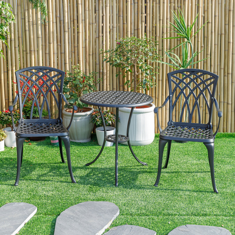 Black Cast Aluminum Outdoor Bistro Set with Armchairs