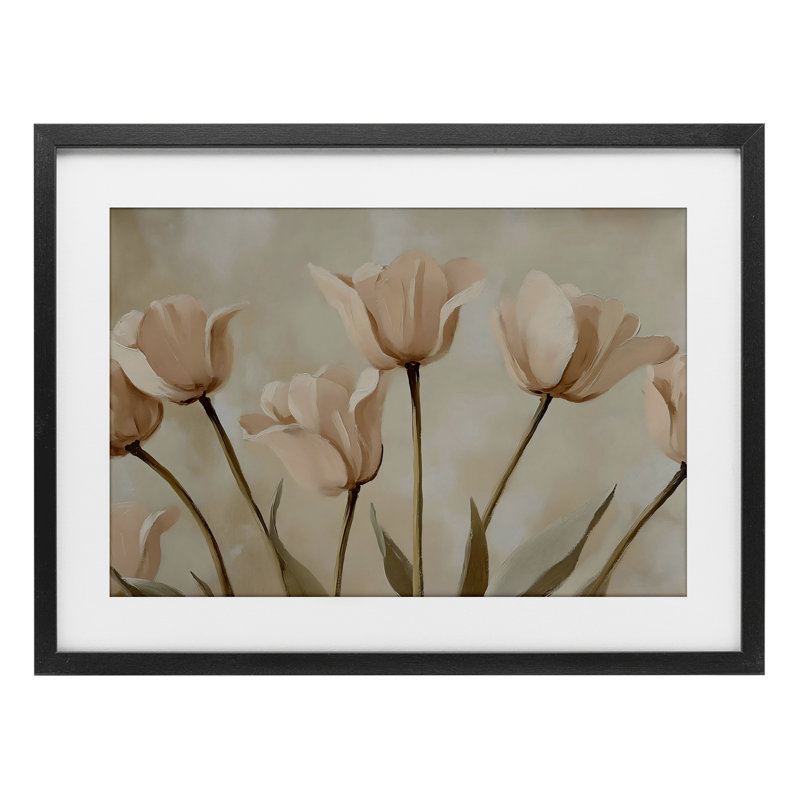 «Pale Pink Poppies», reproduction sous verre encadrée, design par Franklyn Gregory, H 14 po x l 20 po, Cadre noir minuit