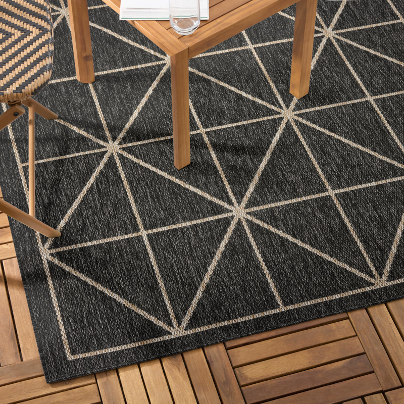 Patio Country Geometric Area Rug, Black/Beige, 5'2"x7'2"