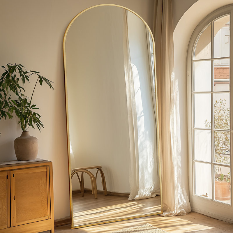 Aluminium Arch Floor Mirror, Gold