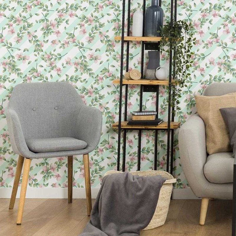 Rouleau de papier peint adhésif Clairevale, Vert, L 126 po x l 24 po