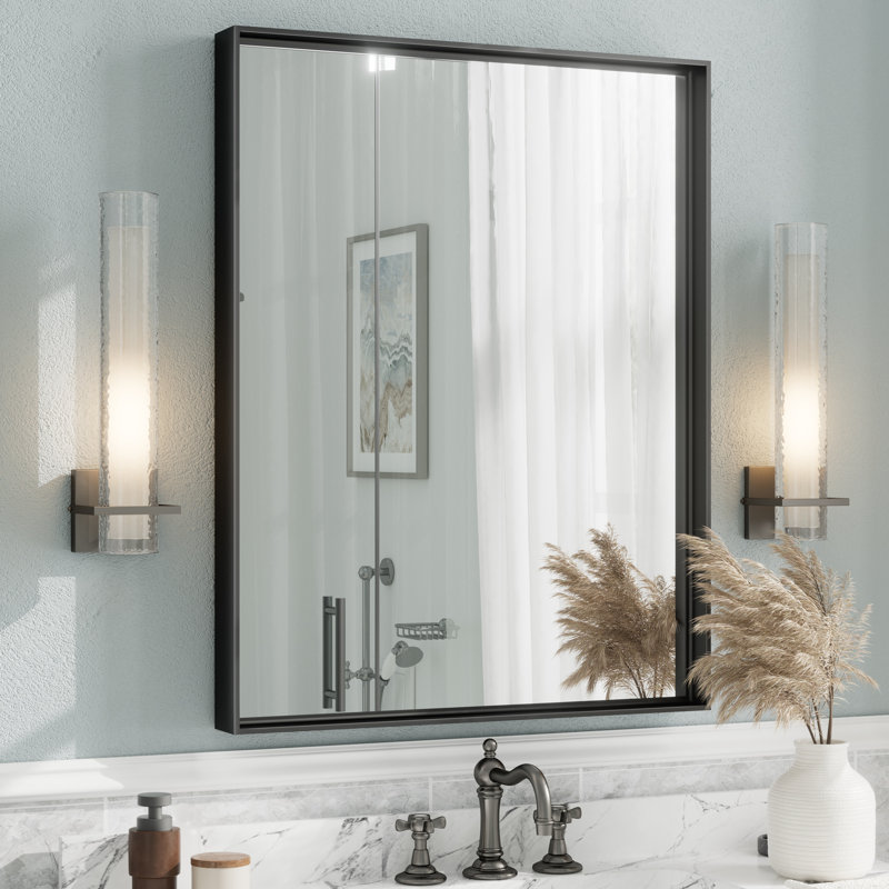 Miroir mural Aevar, 36 po x 28 po, Noir mat