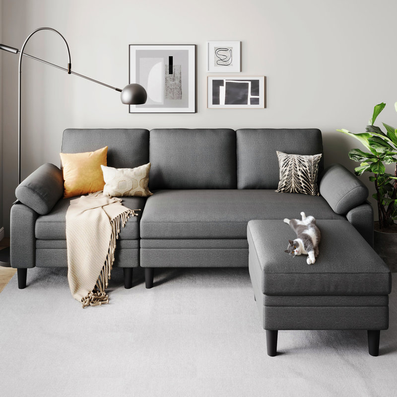 82" Reversible Sectional Sofa, Dark Grey