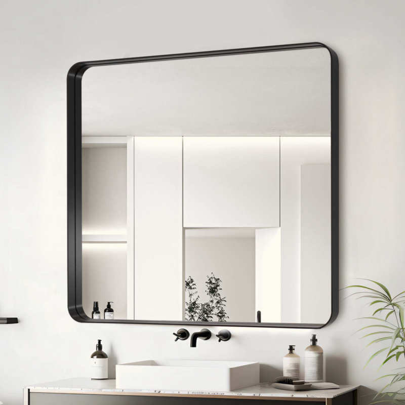 Miroir de salle de bain à cadre en aluminium avec verre flotté HD et installation sécurisée