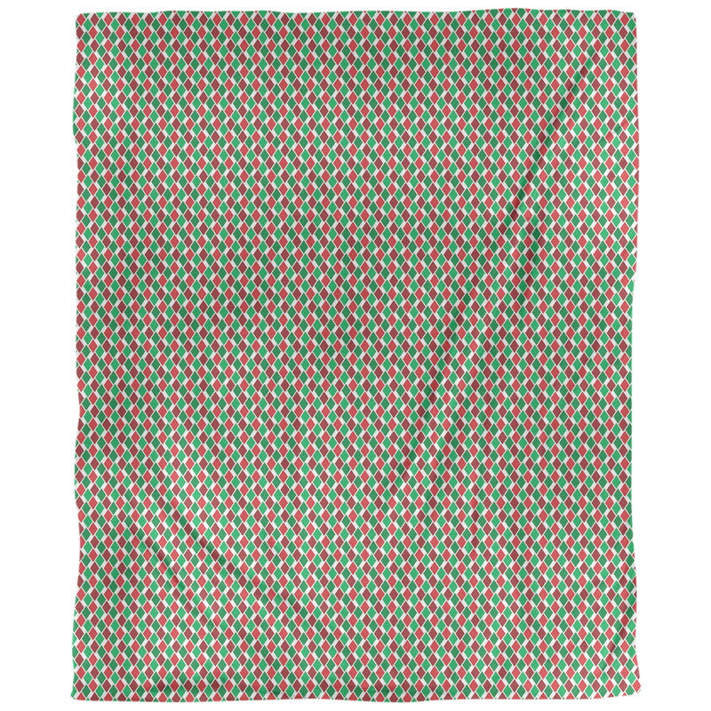 Tissu en losanges de fête, Rouge / Vert, L 54 po x l 36 po, Lin naturel paloma
