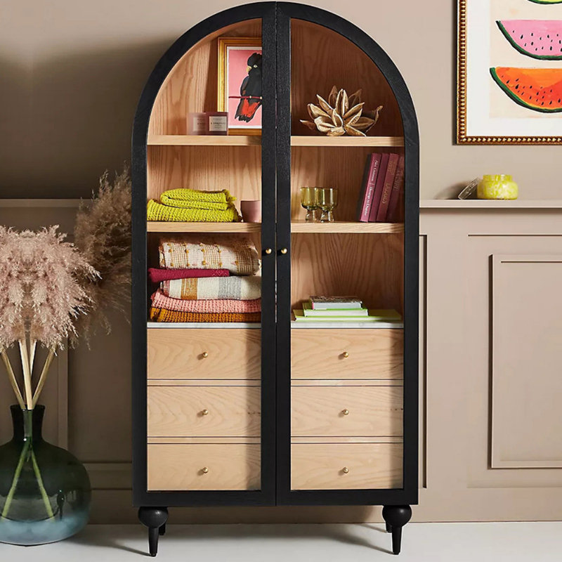 Vitrine en bois massif American Retro, Noir