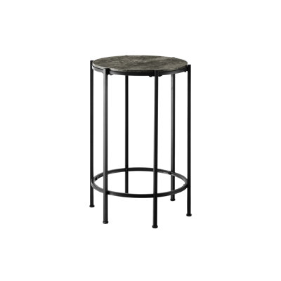 Accent Table, End, Round, Side Table, Small, Lamp, Living Room, Bedroom, Nightstand, Laminate, Black Metal, Contemporary