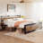 Bed Frame, Industrial Platform Bed With Headboard Footboard, Metal And Wooden Bed Frame, Heavy Duty Steel Slats Support, No Box Spring Needed Non-Slip Noise Free, Rustic Brown-2043603009