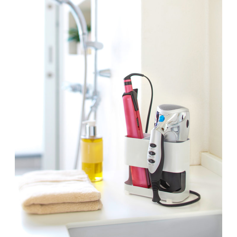 White Steel Beauty Appliance Holder with Compartments
