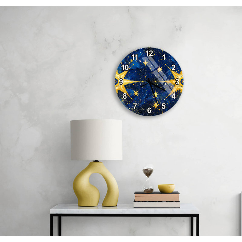 Horloge murale céleste en verre trempé Starry Night, 10 pouces, Or anglais