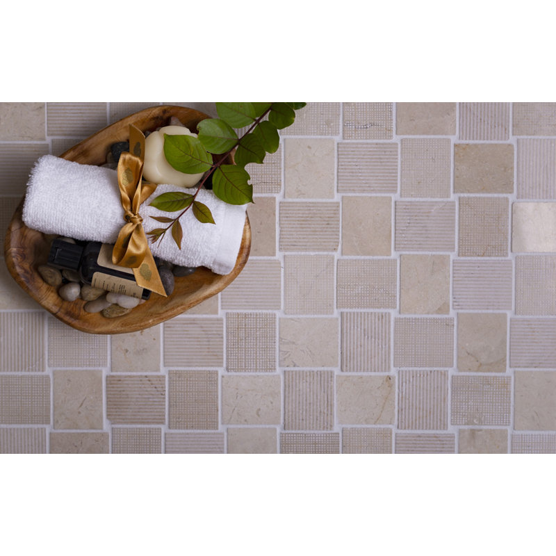 1.6 x 1.9 Marble Basketweave Mosaic Tile, Beige