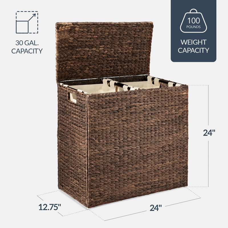 Double Laundry Hamper Basket, Espresso