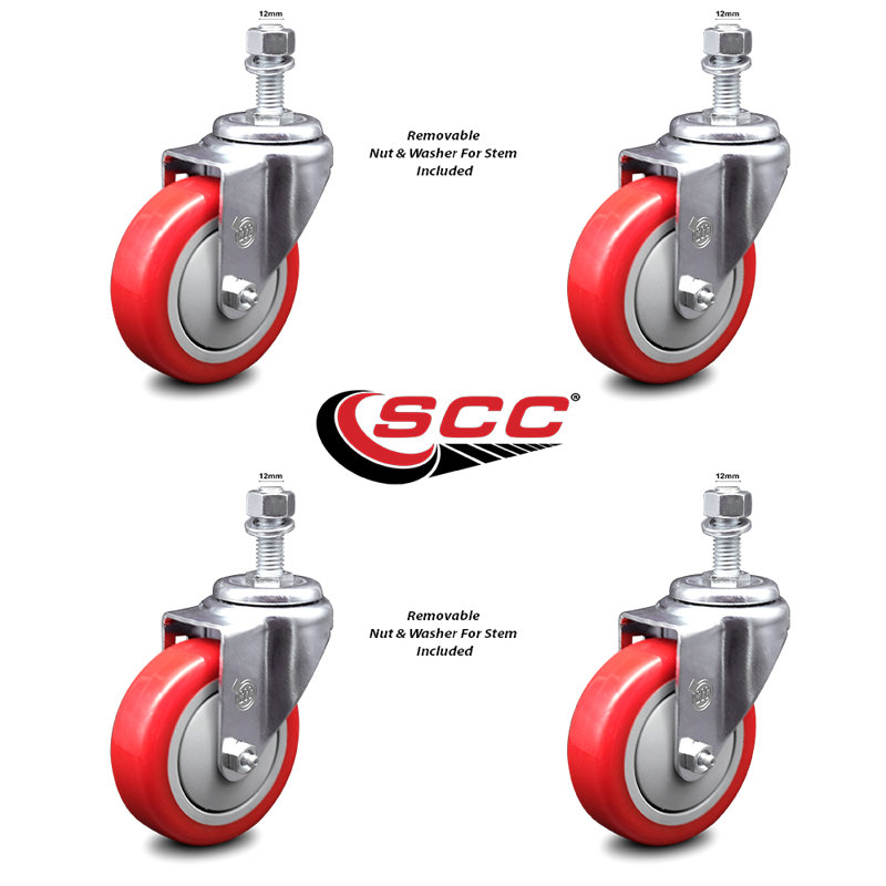Polyurethane 12MM Threaded Stem Caster Set 2 Brakes SCC
