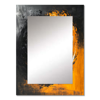 Yellow And Black Auroras Fractal Edge II - Abstract Spirals Decorative Wall Mirror, Black Large Mirror, Printed Metal Art