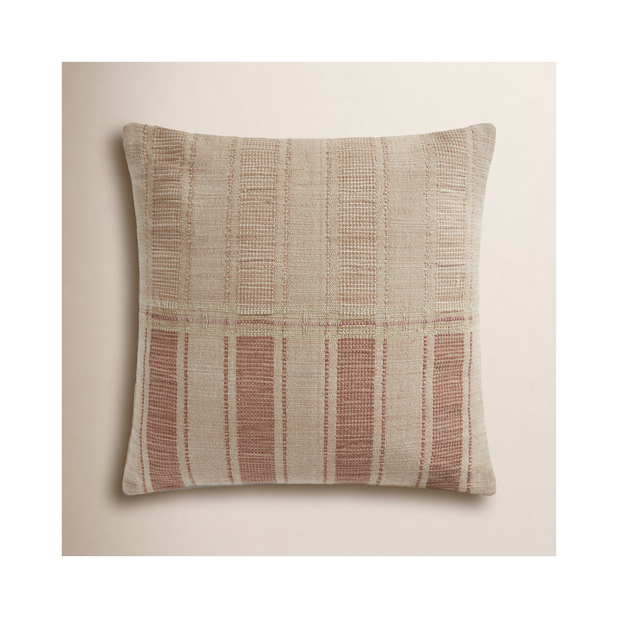 Carmel Striped Cotton Throw Pillow, Natural/Rust, Polyester/Polyfill